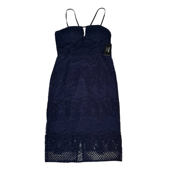 Guess Sheath Dress Blue Lace Spaghetti Strap Size 10 - Picture 14 of 15